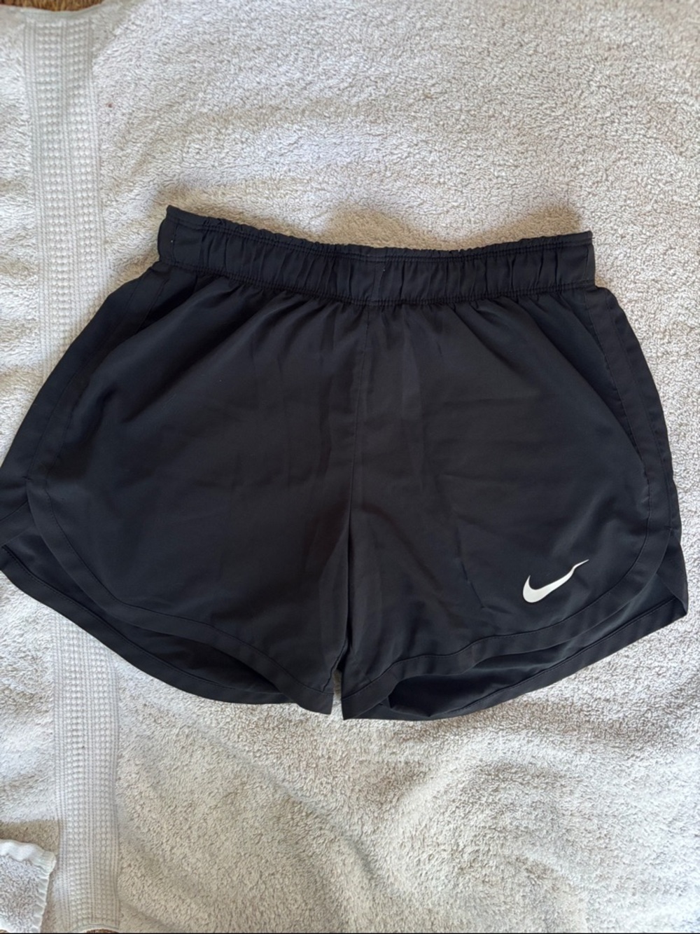 Nike Dri-Fit Women's Black Athletic Shorts with White Swoosh